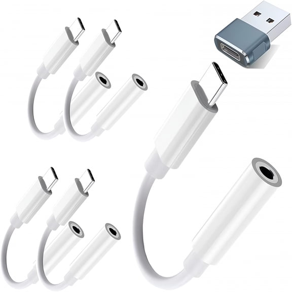 GJX Usb C to 3.5Mm Audio Adapter, Usb C to Headphone Jack Adapter, for Iphone, Macbook, Type C Aux Audio Dongle Cable Cord Compatible with Usb a to C Adapter (White-6Pack)