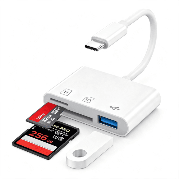 GJX Usb C Sd Card Reader for Iphone 17/16/15 Series, Usb C to Micro Sd Memory Card Adapter for Ipad/Mac Pro/Air, with Usb a Port for Phone Laptop Usbc Devices