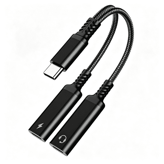 GJX Usb C Splitter,2-In-1 Dual Usb C Headphone and Charger Adapter with Hifi Dac,Pd 60W Fast Charging Usb C Aux Dongle Cable for Iphone 17 16 15,Ipad,Pixel S25 S24