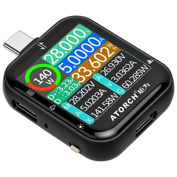 GJX Usb C Tester,Digital Power Meter,4.5-50V Voltmeter Ammeter with 2.5D Touch Screen,Pd Qc Vooc Fast Charging Protocol Detector,Bluetooth Data Transfer & Power Ripple Tester-Black