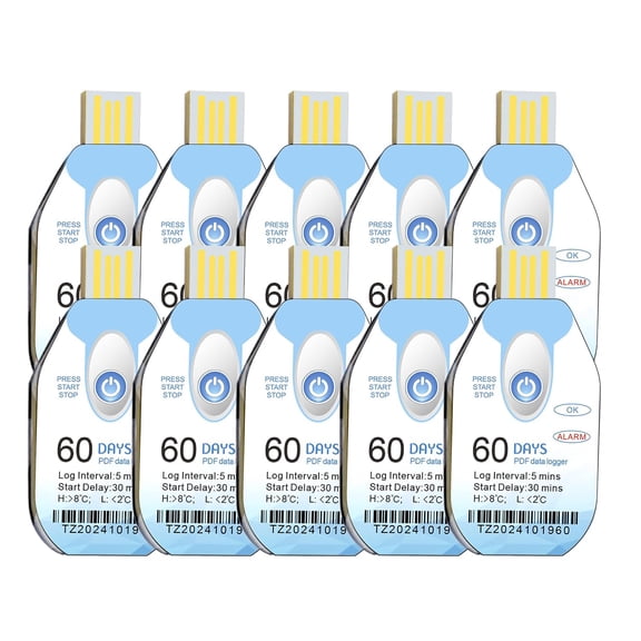 GJX Usb Temperature Data Logger 10Pcs Single Use Temp Recorder 60 Days Disposable Thermometer Recording,For Transit Shipping Cold Chain Transportation Freezer,Ip67 Waterproof,Pdf Report