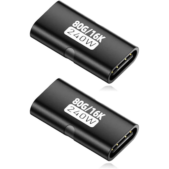 GJX Usb Type C Female to Female Adapter Extender,Usb C Coupler,240W Fast Charging,80Gbps Data Transfer,With 16K@60Hz Video Display,Compatible for 4/3(2Pack)