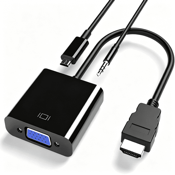 GJX to VGA Adapter, VGA 1080P Converter with 3.5mm Audio Jack and USB Power Supply for Laptop, PC, Blue Ray Player, Raspberry Pi, Xbox to VGA Monitor, Projector and More