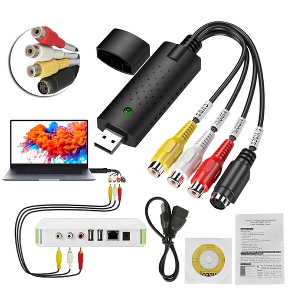 GJX 2026 New Vhs to Digital Converter,Usb 2.0 Audio/Video Converter,Video Capture Card Vcr Tv to Dvd Converter for Pc for Home,Office,Studio,2Pcs
