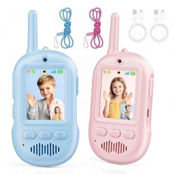 GJX Video Walkie Talkies for Kids, 2 Pack Kids Walkies Talkies with 4 Voice Effects, Kids Toys for Indoor Outdoor, Birthday Gifts for Boys Girls Age 3-12
