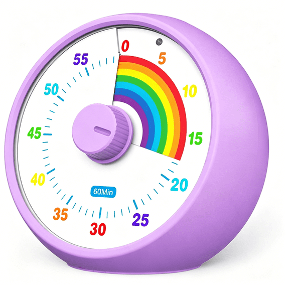 GJX Visual Timer for Kids,60-Minute Countdown for Classroom Office Kitchen,Desk Timer Kids Time Management Tools with Silent Operation,Pomodoro Timer Rainbow Pattern Purple