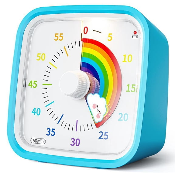 GJX Visual Timer for Kids 60 Minute Pomodoro Timers for Classroom Kitchen Office,Countdown Kids Timer Clock with Rainbow Disk, Desk Time Management Tool for Toddler with Silent Operation, Blue