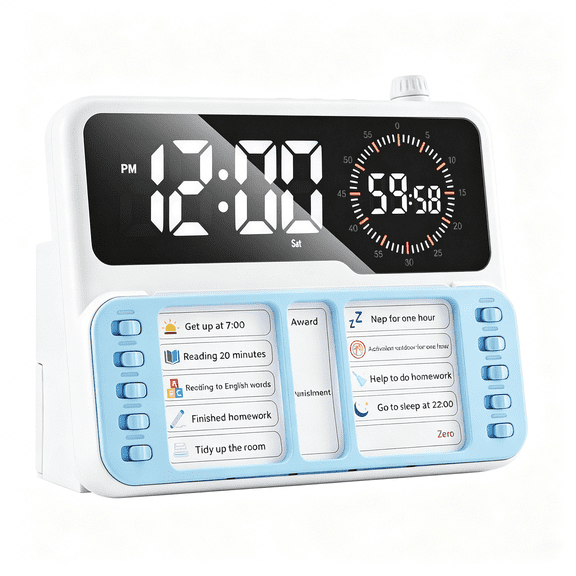 GJX Visual Timer for Kids/Adults,Adhd Tools for Kids with Visual Schedule,6-In-1 Time Timer with Alarm/Countdown/Digital Clock/Chore Chart,Smart Autism/Adhd Task Timer for Home Classroom-Blue
