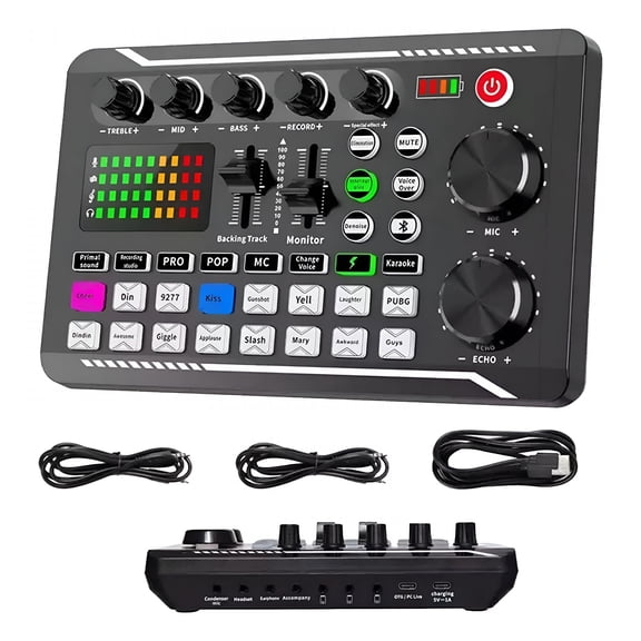 GJX Voice Changer Audio Board, Rechargeable Live Sound Card with DJ Effects, Streaming Kit for Podcast Gaming Broadcast, LED Backlight, Black
