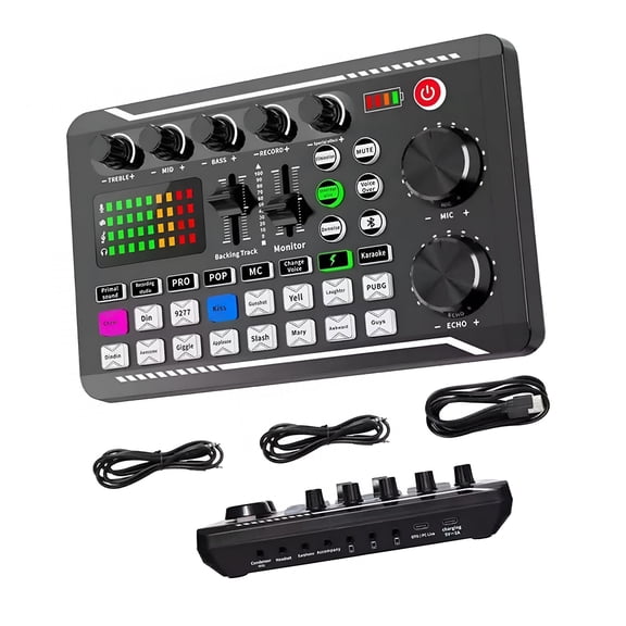 GJX Voice Changer Audio Board, Rechargeable Streaming Kit Live Sound Card With DJ Effects Microphone & LED For Podcasting Gaming Broadcast