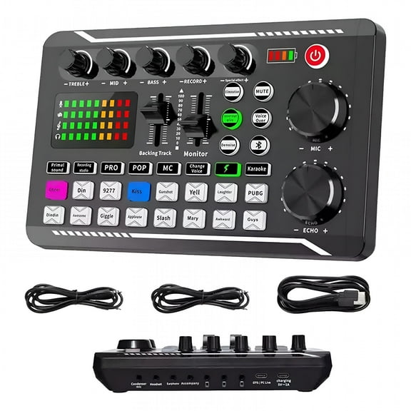 GJX Voice Changer Audio Board, Rechargeable Streaming Kit Live Sound Card With DJ Effects Microphone & LED For Podcasting Gaming Broadcast