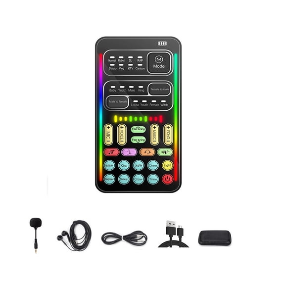 GJX Voice Changer Set Multifunction Portable Mini Sound Card Different Live Broadcast Voice Changer For Game Computer