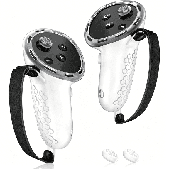 GJX Vr Controller Grips for Meta Quest 3S Oculus Quest 3 Touch Plus Controllers Grip Covers Anti-Throw Knuckle Straps Protector with Thumbstick Covers,1 Pair,Clear