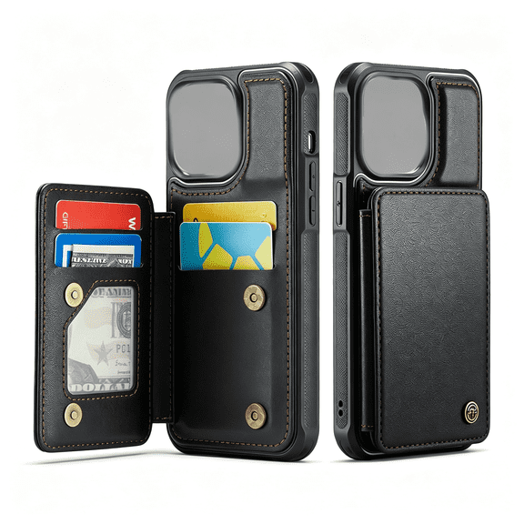 GJX Wallet Case with Card Holder,Rfid Blocking Credit Slots Kickstand Shockproof Phone Cover Fit 6.7"Black