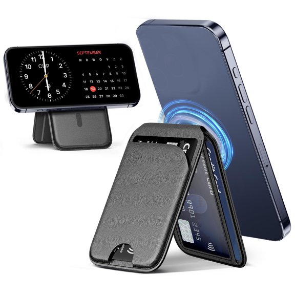 GJX Wallet for Iphone Leather Magnetic Card Holder & Phone Stand, Compatible with Iphone 16/15/14/13/12 (Not for Mini) Slim Design