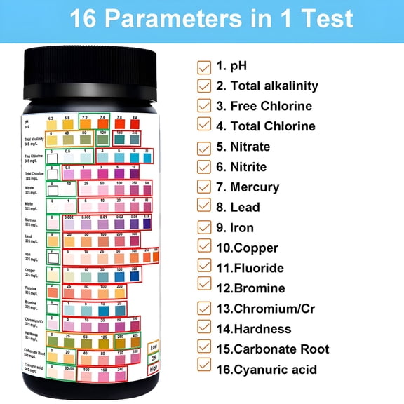 GJX Water Test Kit 16 in 1 Professional Hardness Test Kits,Well Water Test Strips