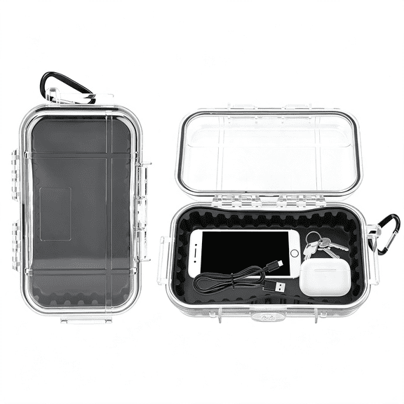 GJX Waterproof Dry Box Protective Case, Ip67 Water Resistant Portable Micro Case Watertight Storage Box for Phones, Knives, Wallets, Watches (Transparent, Large)