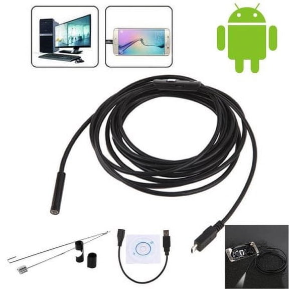 GJX Waterproof HD 5M 7mm Endoscope Borescope with 6 LED Lights for Android/PC