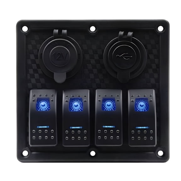 GJX 2026 New Waterproof Marine Rocker Switch Panel with Dual Usb Charging Port,Blue Lighted Breaker Switches for 12V-24V Rv Marine Car for Boat,Yacht,Truck,Off-Road,Camping