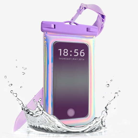 GJX Waterproof Phone Pouch with Lanyard Ip68 Floating Case for Iphone&All Phones Dry Bag for Snorkeling,Beach,Kayaking Travel&Cruise Essentials for Women (Lavender Holo)