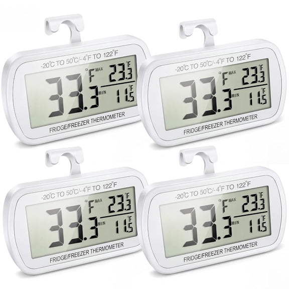 GJX Waterproof Refrigerator Fridge Thermometer,Digital Freezer Room Thermometer,Max/Min Record Function Large LCD Screen and Magnetic Back for Kitchen,Home,Restaurants (4 Pack)
