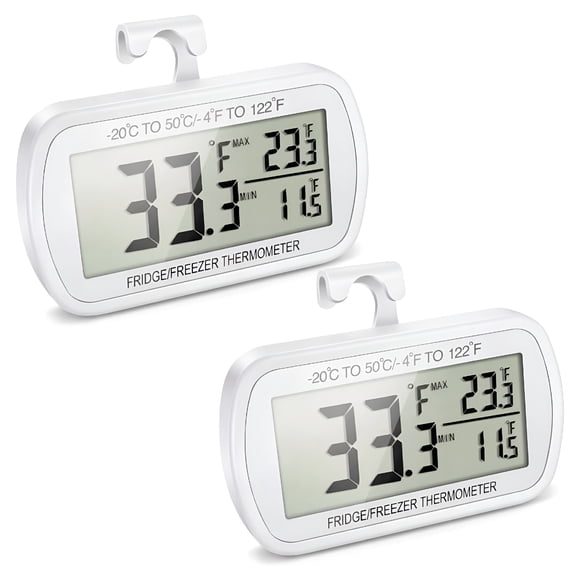 GJX Waterproof Refrigerator Thermometer,Digital Freezer Room Thermometer,Max/Min Record Function Large Lcd Screen and Magnetic Back for Kitchen,Home,Restaurants (2 Pack)
