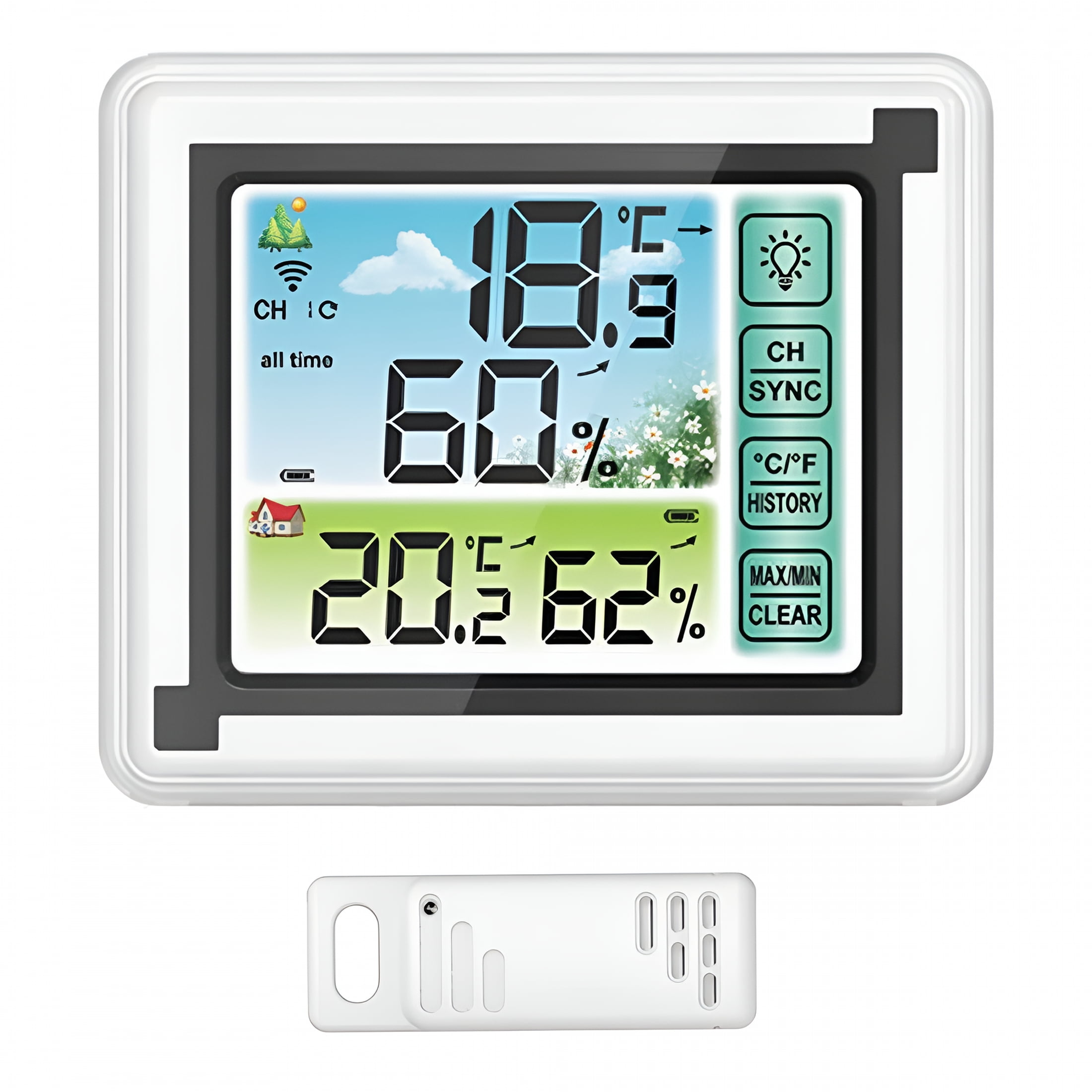 GJX Weather Station Clock Indoor Outdoor Wireless Thermometers Large ...