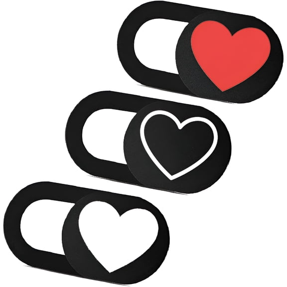 GJX Webcam Cover 3 Pack Thin Slide Camera Cover for Laptops,Tablets,Chromebooks,Pcs-Red Heart,Computer Camera Cover Slide,Black