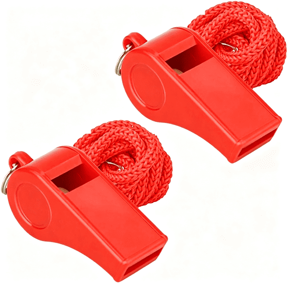 GJX Whistle, Red Emergency Whistle with Lanyard, 2Pcs Super Loud Plastic Whistles Perfect for Self-Defense, Lifeguard and Emergencies