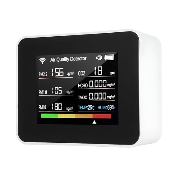 GJX WiFi Air Quality Monitor, 13-in-1 Indoor Detector for CO2 TVOC HCHO PM2.5 PM10, 2.8 Inch TFT Display with Temp Humidity, Rechargeable Portable Tester for Home Office School, Black