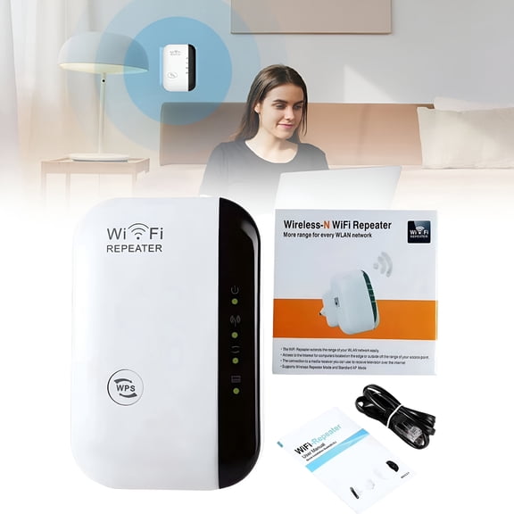 GJX WiFi Extender Signal Booster, 300Mbps Dual Band Repeater with Ethernet Port, 3000 Sq Ft Coverage, WPA2 Security, Quick Setup Internet Expander for Home Office Smart Devices