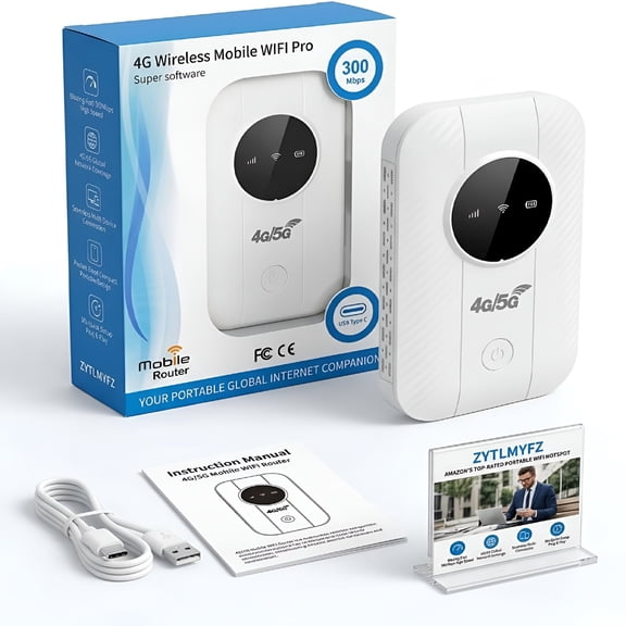 GJX WiFi Satellite Internet Router Mobile Hotspot for International Travel up to 10 Devices (White)