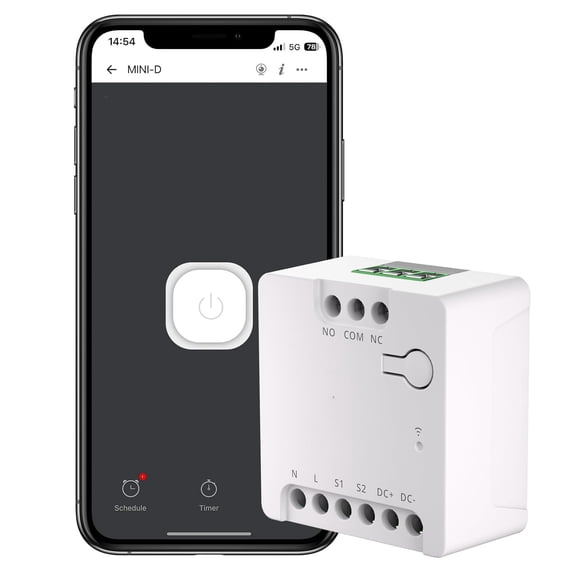 GJX Wifi Mini-D Smart Switch with Matter,Home Automation,Dry Contact Output,Supports Ac Or Dc Input,Compatible Alexa & Home,For Garage Doors,Boilers,Dc Low Power Motors/Solenoid Valves
