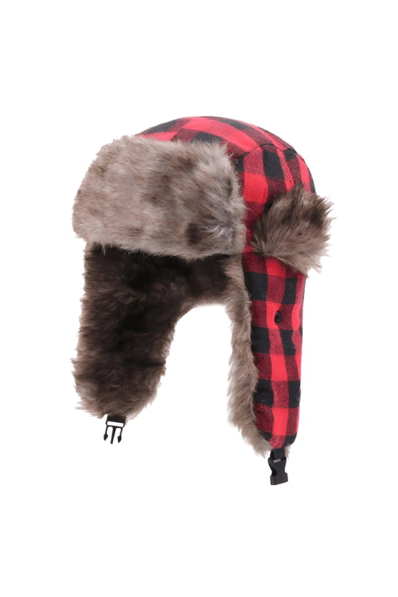 GJX Winter Trapper Hat - Russian Ushanka Trooper Aviator Hats for Men & Women - Snow Eskimo Hat with Ear Flaps for Cold Weather (Lumberjack), Black Red