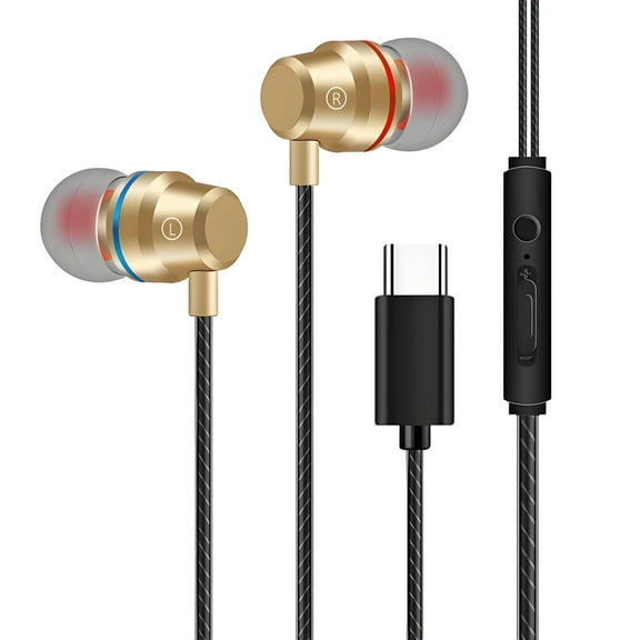 GJX Wired Earbuds USB C,In-Ear Noise Canceling Earphones with Microphone,Bass Stereo Sound Type C Wired Headphones