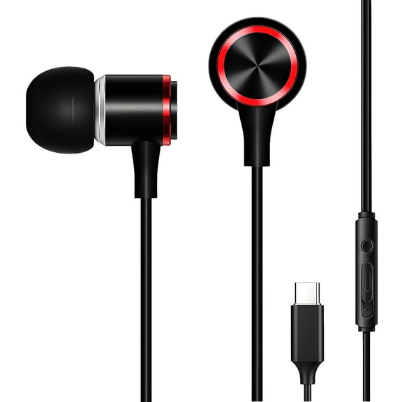 GJX Wired Earbuds USB C, Noise Canceling Heavy Bass In-Ear Earphones with Volume Control and Microphone, Compatible with iOS, Android, and All USB C Devices