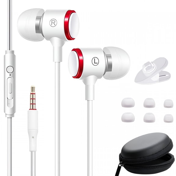 GJX Wired Headphones with Microphone, Noise Cancelling In-Ear Earphones, Powerful Heavy Bass High Definition, Earbuds for iOS Android Smartphones Laptops MP3 Gaming Walkman and All 3.5mm Jack