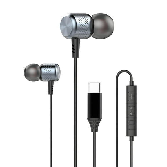 GJX Wired Headphones USB C,Clear Audio Earphones with Mic,Alloy Built In-Ear Headphones,Universal USB C Wired Earbuds,Blue