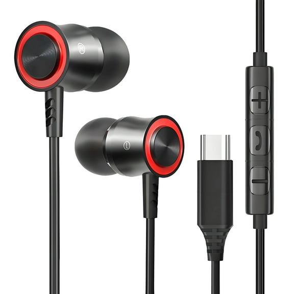 GJX Wired Headphones USB C,Noise Isolating In-Ear Earphones with Mic,Alloy Built Bass Enhanced Headphones,Universal Type C Wired Earbuds,Black