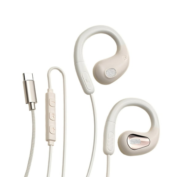 GJX Wired Headphones USB C,Open Ear Hook Design with Mic,Noise Cancelling USB C Earphones,Stereo Sound Type C Wired Earbuds,Nude