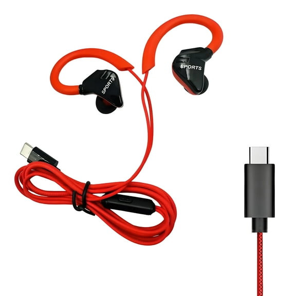 GJX Wired Headphones USB C,USB C Wired Earbuds with Microphone,Bass Headphones Stereo Sound,Corded Earphones for Sports,Red