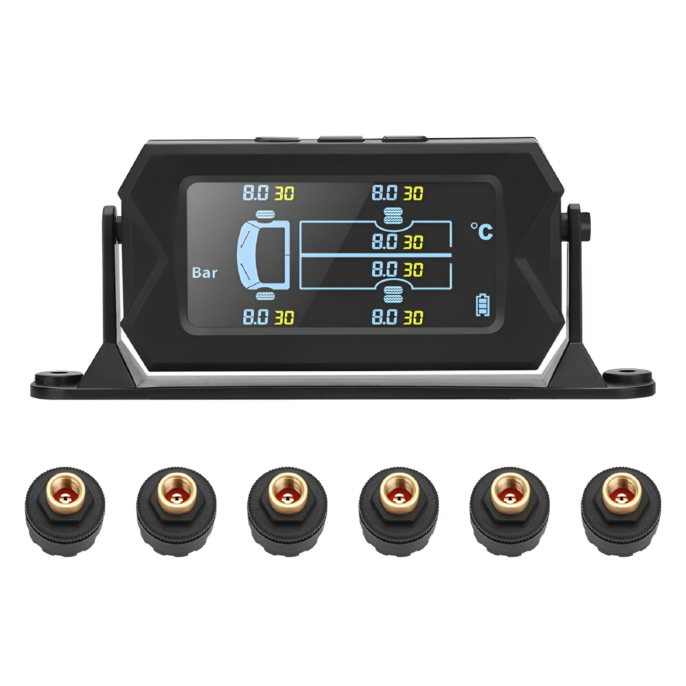 GJX Wireless 6 External Sensors Solar TPMS LCD Car Tire Pressure ...