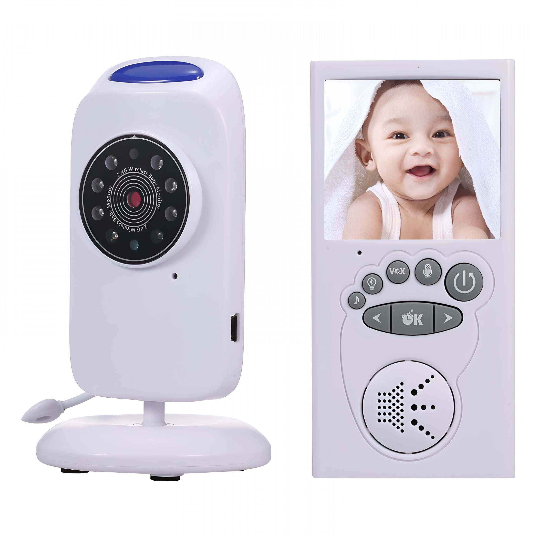 GJX Wireless Audio Baby Monitor Digital Video Baby Monitor 2.4-Inch Color Tft with 5 Lullabies Infrared Night Vision Two-Way Talk Back Vox Mode Temperature Detection