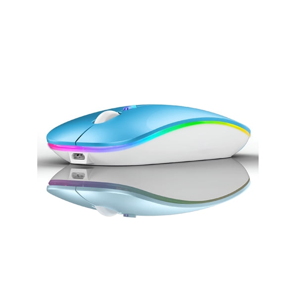 GJX Wireless Bluetooth Mouse for MacBook iPad PC, Rechargeable Dual Mode 2.4Ghz Silent Clicker with RGB Lights, Slim Portable Ergonomic Design for Office Travel Gaming Study, Blue