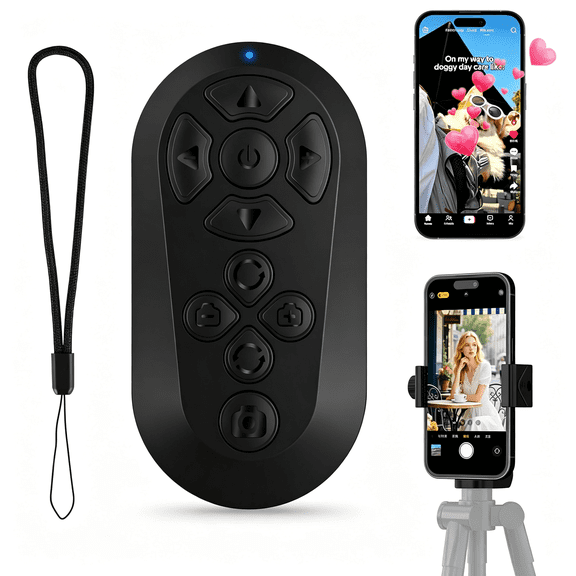 GJX Wireless Camera Remote Control for Iphone & Android, Tiktok Scrolling Remote with Tripod Mount Adapter, Bluetooth Clicker Phone Remote with Front/Rear Camera Switch for Photo and Video
