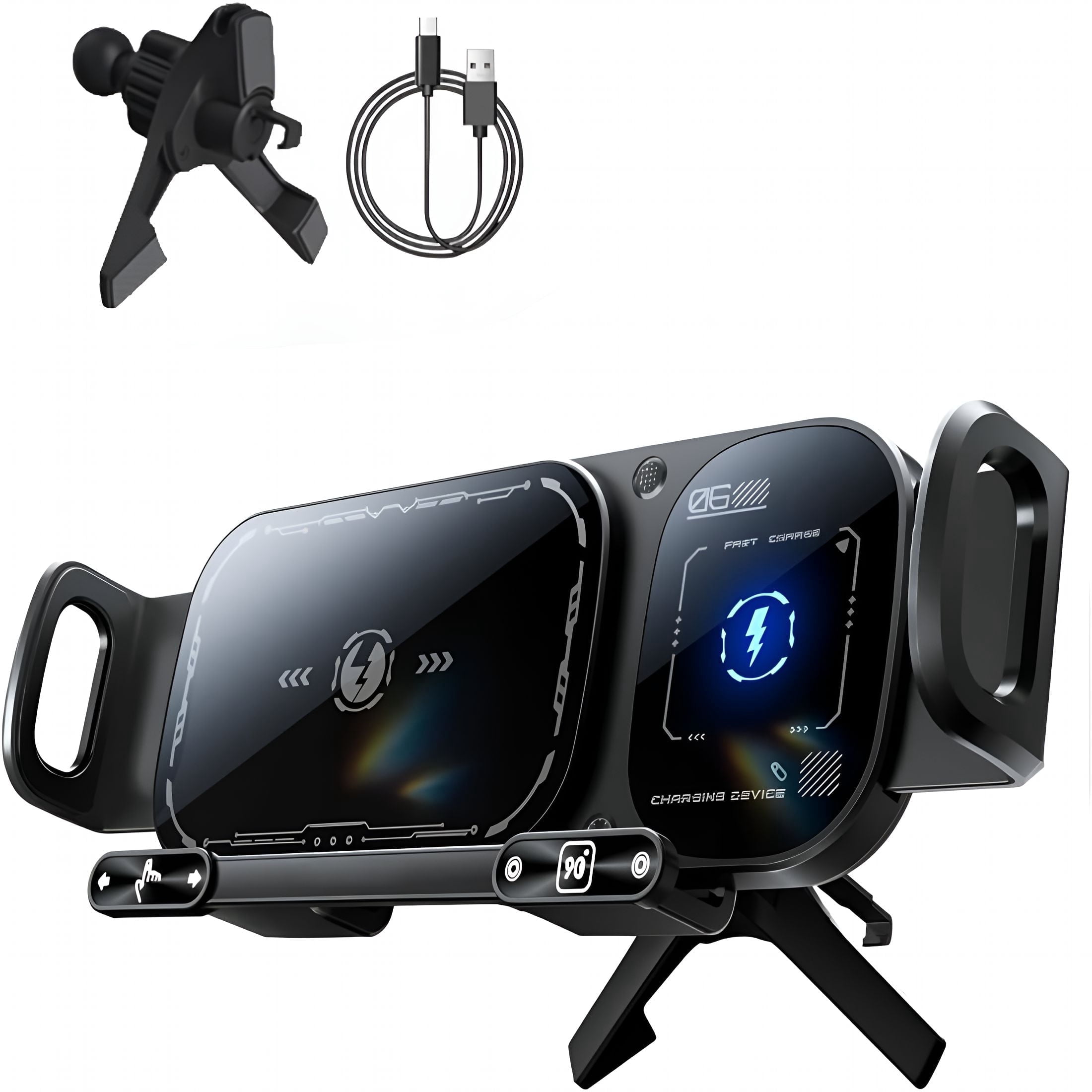 GJX Wireless Charging Rotating Car Mount-15W Fast Wireless Mount Charger with Auto Clamping,360° Rotation,Anti-Shake Technology for Hands-Free Phone Navigation (Black,1 Pc)