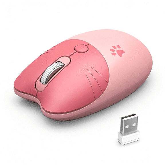 GJX Wireless Compact Silent Mouse with Cute Cat Designs,2.4Ghz Plug and Play Wireless Opatical Mouse with Usb Nano Receiver for Laptop/Pc/Computer (Pink Cat)