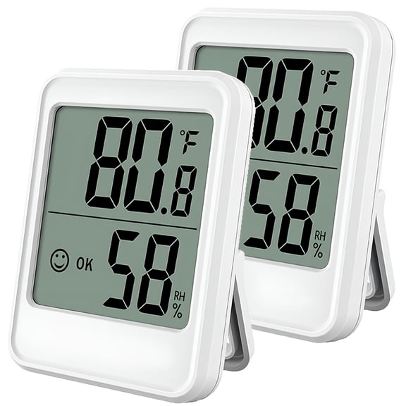 GJX Wireless Digital Thermometer Hygrometer 2-Pack, Indoor Outdoor Temperature Humidity Monitor for Home Greenhouse Office, Compact Weather Station with Fahrenheit Celsius Display, Battery Operated