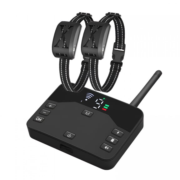 GJX Wireless Dog Fence, Electric Fence for 2 Dogs Shocks Training Collar Remote 2-in-1, Wireless Pet Containment System with Adjustable Vibration & Shock Training Collar for All Dogs