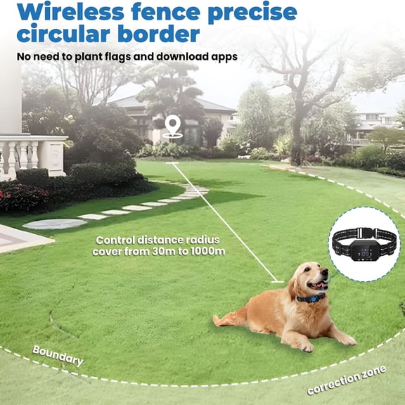 GJX Wireless Dog Fence, GPS Dog Collar System with 3 Warning Modes, Outdoor Use Rechargeable Wireless Pet Fence, Range 98-3280 FT